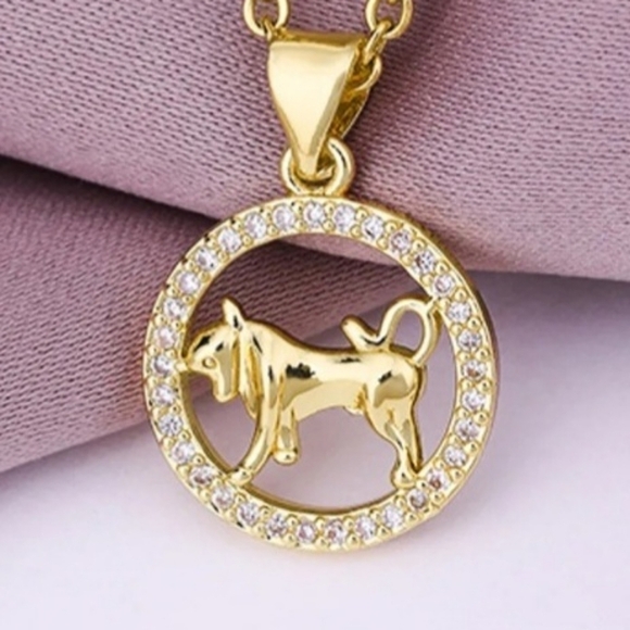 Taurus Zodiac Necklace Inlaid Zircon Gold Plated Stainless Steel - Picture 1 of 16
